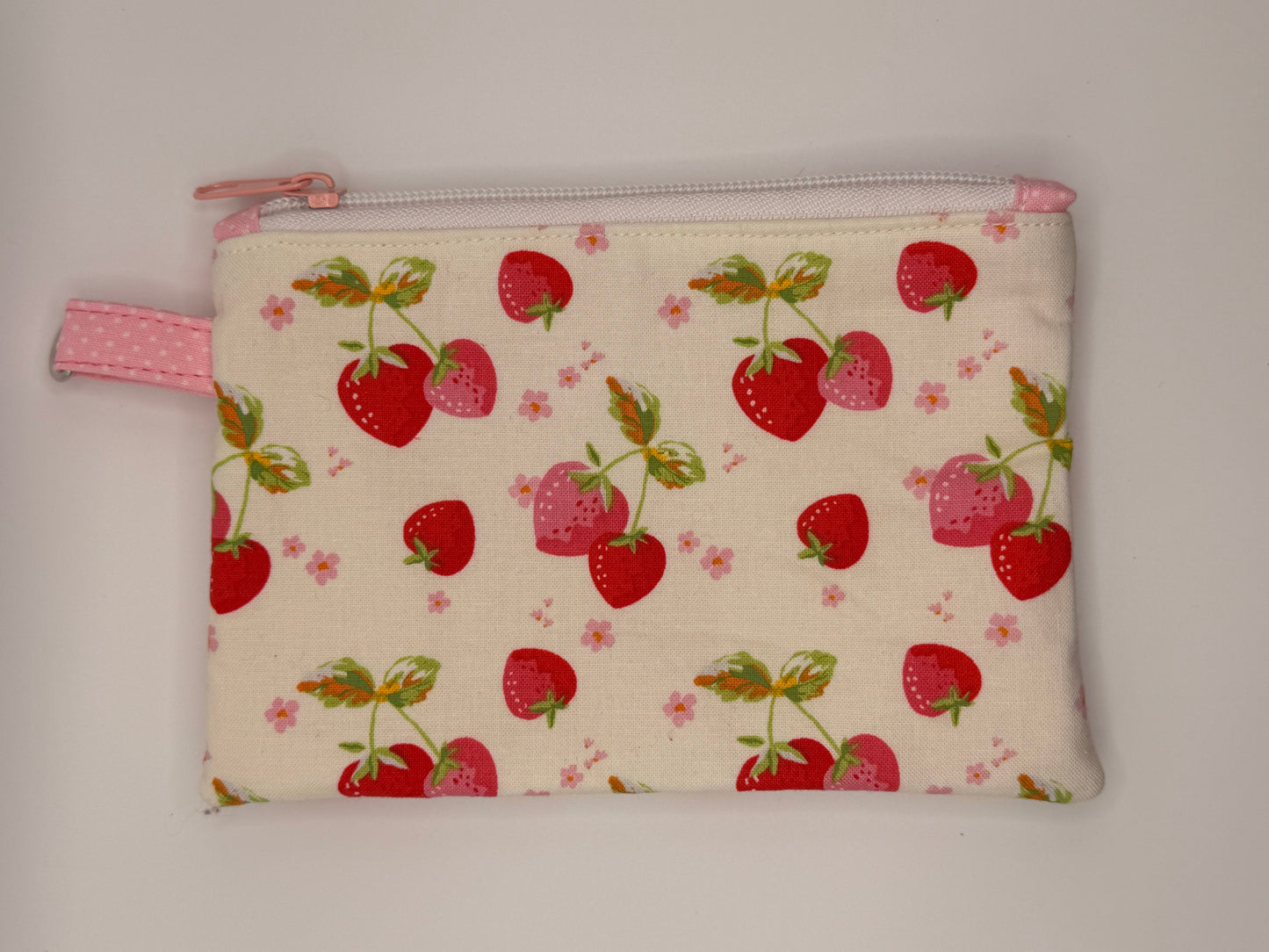 Strawberries and pink flowers zipper wallet