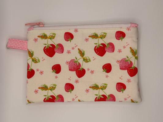 Strawberries and pink flowers zipper wallet