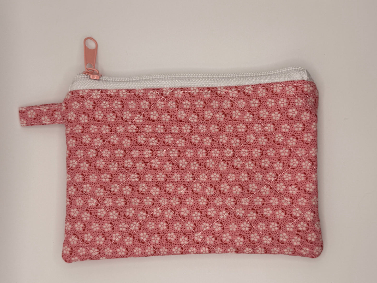 Pink with white floral design zipper wallet