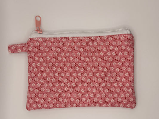 Pink with white floral design zipper wallet