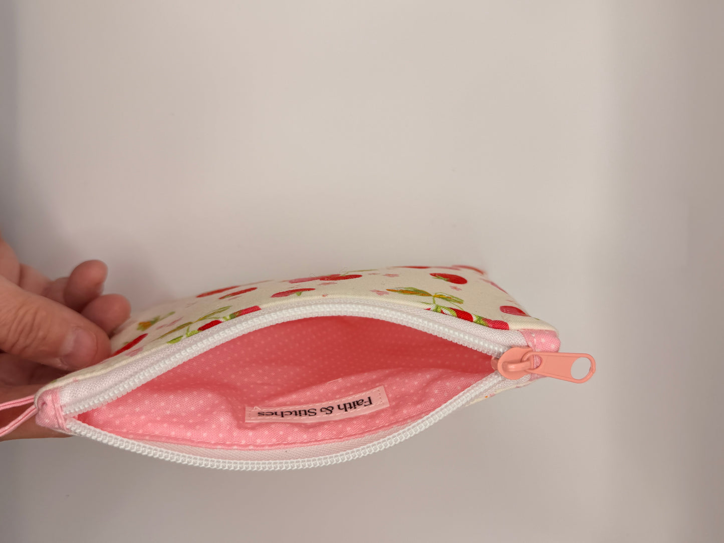 Strawberries and pink flowers zipper wallet