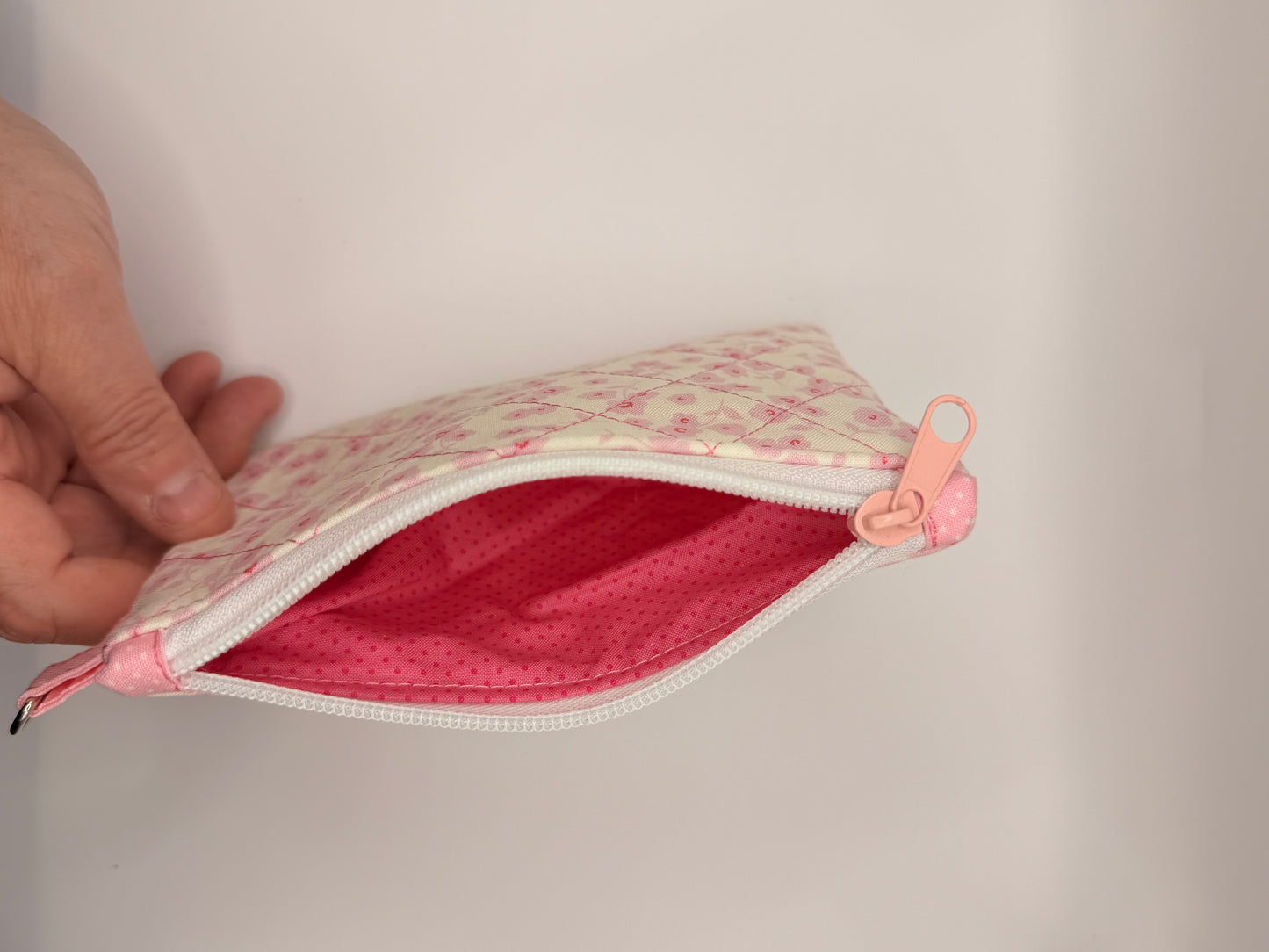 Pink with white floral design zipper wallet