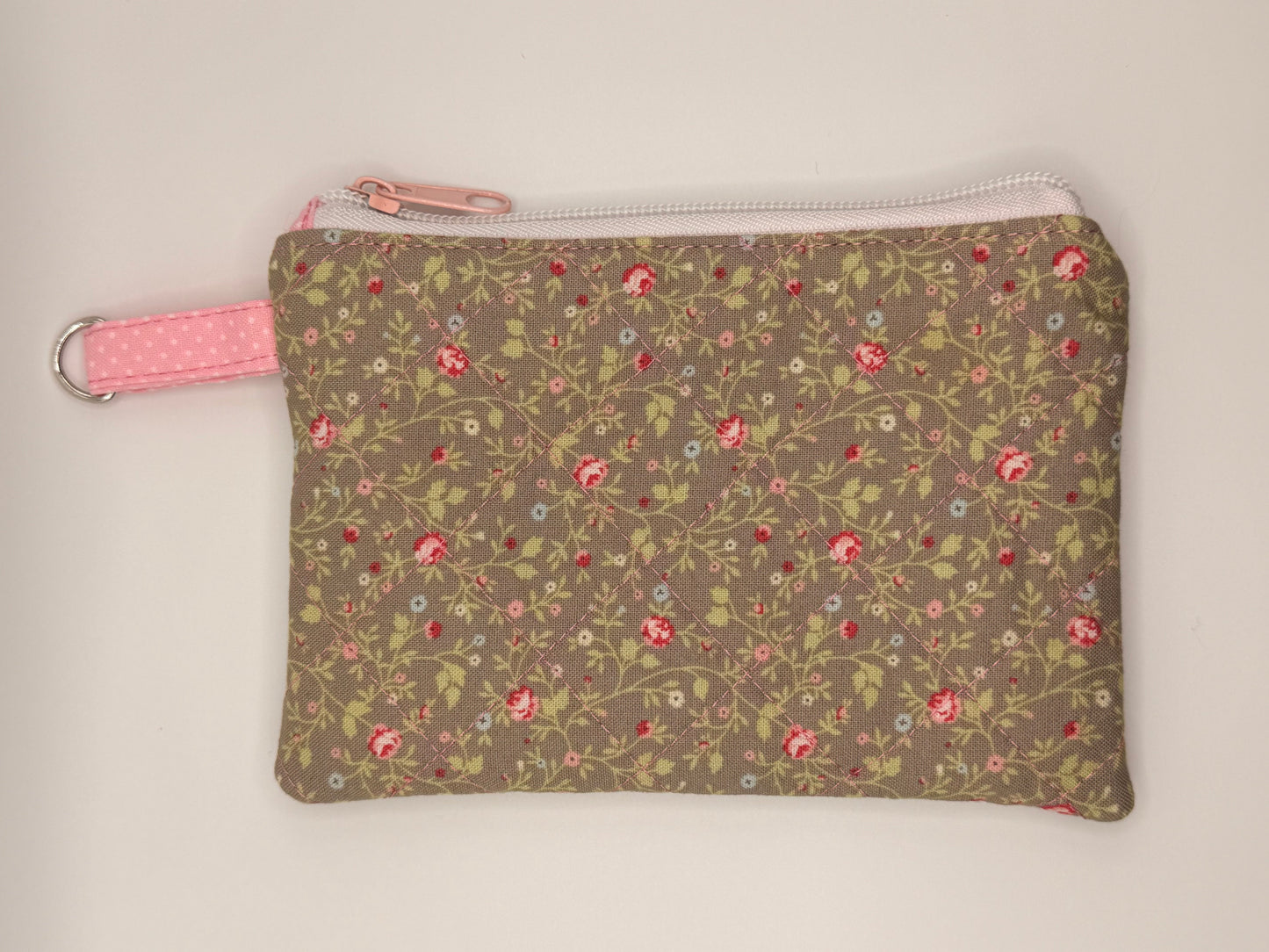 Mini pink roses zipper wallet - quilted