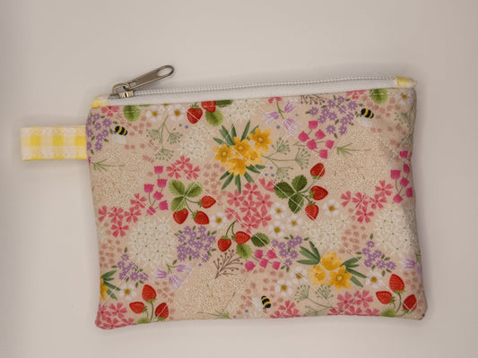 Quilted multicolored flower and strawberries zipper wallet